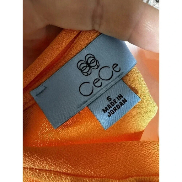 CECE Women's ORANGE Stretch Pouf Sleeve CREW Neck Top S NWT - Picture 6 of 9